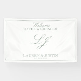 Moderne Monogram Script Classic Sage Green Willkom Banner