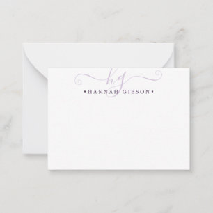 Moderne Monogram Script Initials Lila Mitteilungskarte