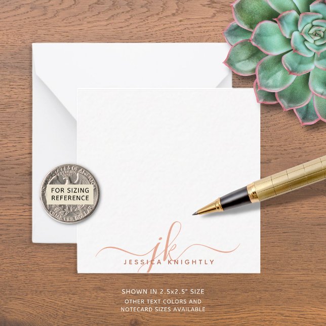 Moderne Monogram Script Initials Terracotta Mitteilungskarte (Von Creator hochgeladen)