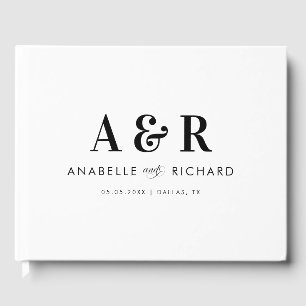 Moderne Monogram & Script Minimalistisch White Wed Gästebuch