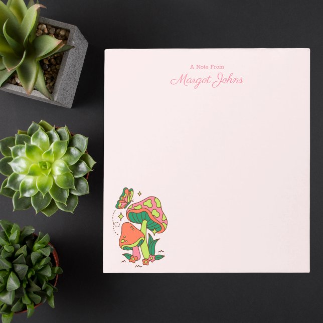 Moderne Monogram Simple Stylish Retro Mushrooms Notizblock (Von Creator hochgeladen)