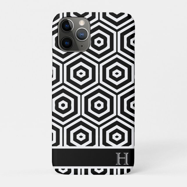 Moderne Monogram-Stilvoll Schwarz-Weiß Case-Mate iPhone Hülle (Rückseite)
