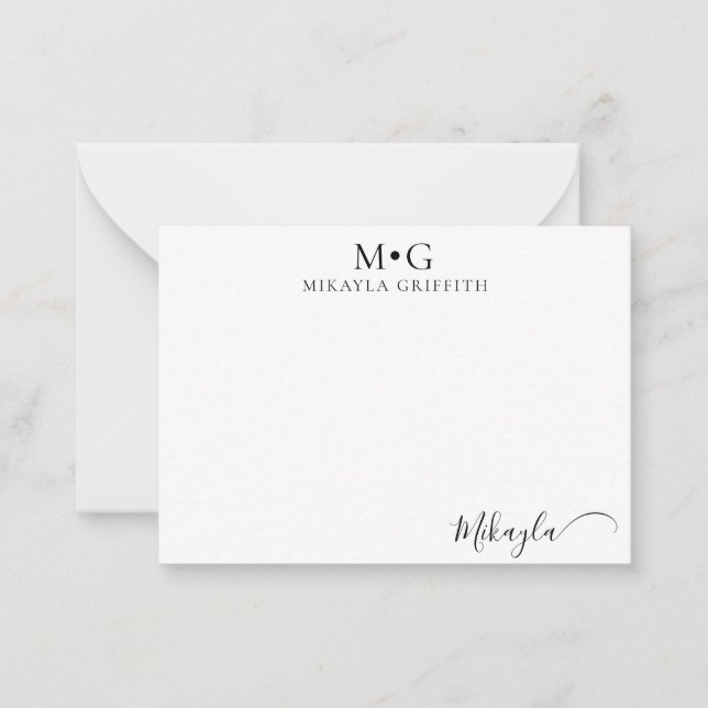 Moderne Monogram Stylish Script Custom Mitteilungskarte (Vorderseite)
