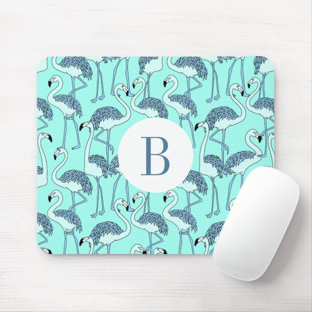 Moderne Monogram tropische Flamingos Mousepad (Mit Mouse)