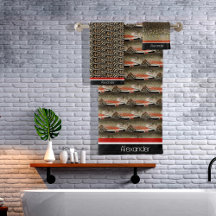 Moderne Monogram Trout Fish Design Schwarz-weiße R