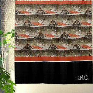 Moderne Monogram Trout Fish Design Schwarz-weiße R Duschvorhang