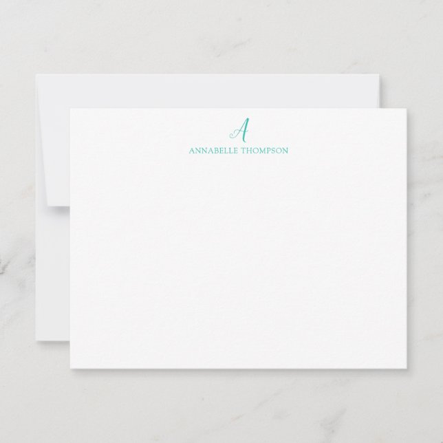 Moderne Monogram Turquoise Personal Stationery Not Mitteilungskarte (Vorderseite)
