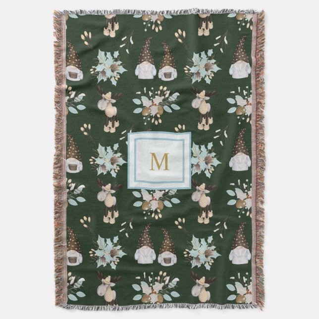 Moderne Monogram Weihnachtsgnomes und Moose Design Decke (Vorderseite Vertikal)