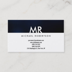 Moderne Monogram White Blue Clean Business Card Visitenkarte