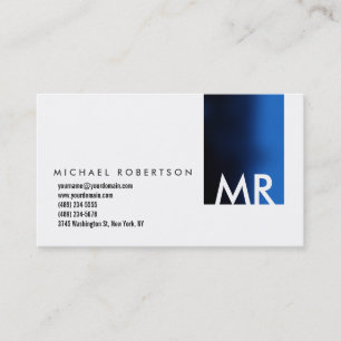 Moderne Monogram White Blue Clean Business Card Visitenkarte