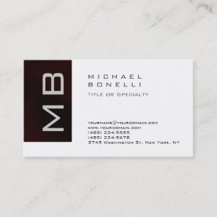 Moderne Monogram White Dunkel Red Business Card Visitenkarte