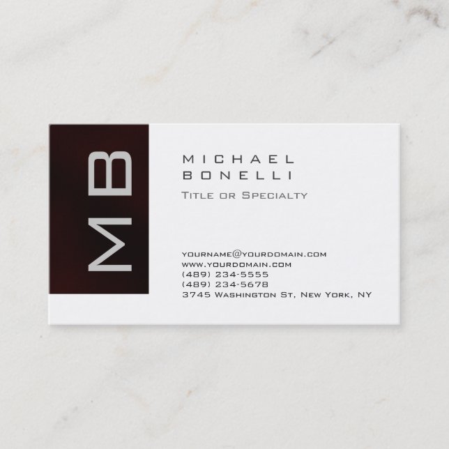 Moderne Monogram White Dunkel Red Business Card Visitenkarte (Vorderseite)
