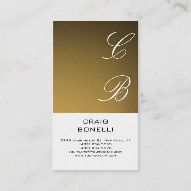 Moderne Monogram White Gold Schlicht Business Card Visitenkarte (Vorderseite)