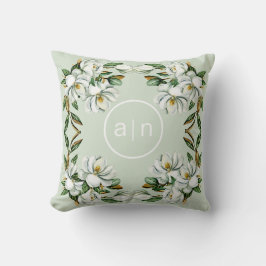Moderne Monogram White Magnolia Gepäckmarke Kissen