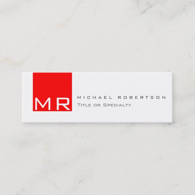 Moderne Monogram White Red Clean Business Card Mini Visitenkarte (Vorderseite)