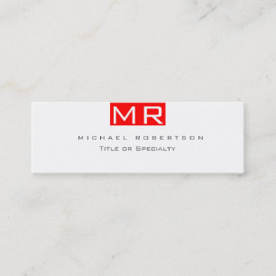 Moderne Monogram White Red Clean Business Card Mini Visitenkarte