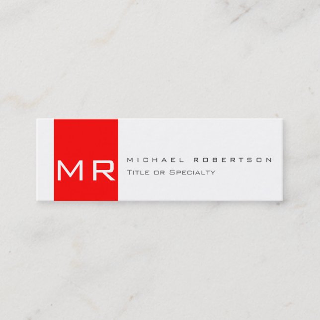 Moderne Monogram White Red Clean Business Card Mini Visitenkarte (Vorderseite)