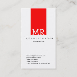 Moderne Monogram White Red Clean Business Card Visitenkarte