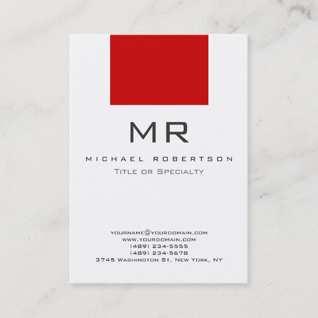 Moderne Monogram White Red Clean Business Card Visitenkarte (Vorderseite)