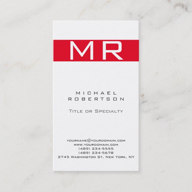Moderne Monogram White Strip Business Card Visitenkarte (Vorderseite)