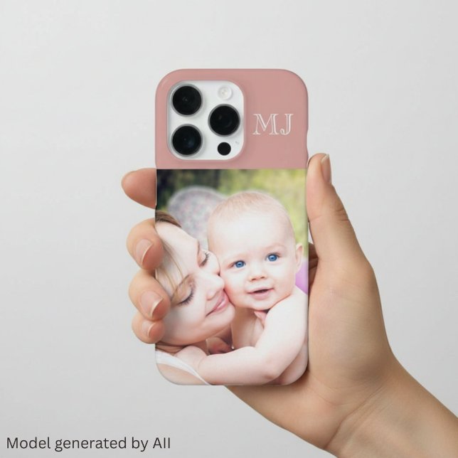 Moderne Monogramm 1 Foto Dusty Rose iPhone Hülle (Von Creator hochgeladen)