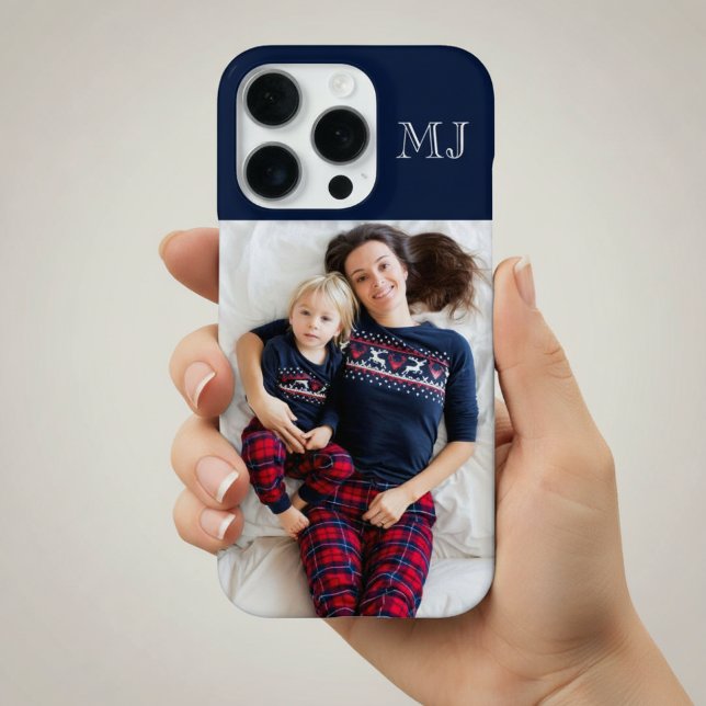 Moderne Monogramm 1 Foto Navyblau iPhone Hülle (Von Creator hochgeladen)