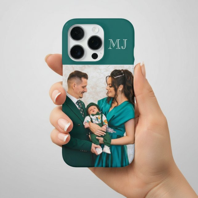 Moderne Monogramm 1 Foto Teal Grün iPhone Hülle (Von Creator hochgeladen)