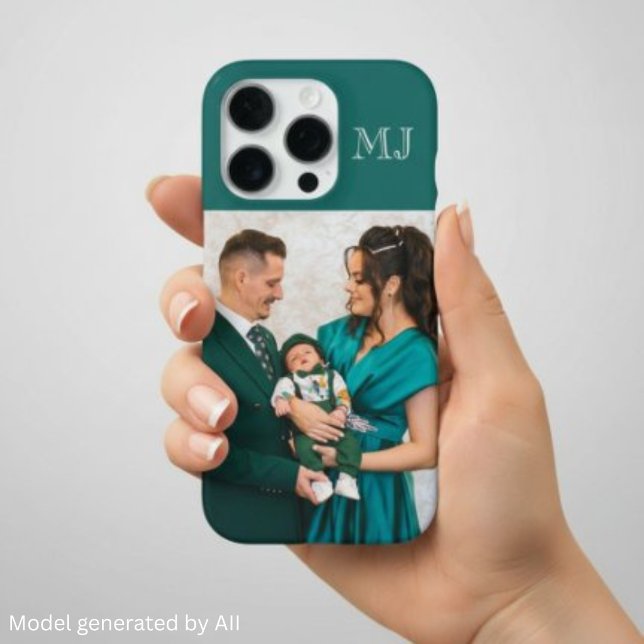 Moderne Monogramm 1 Foto Teal Grün iPhone Hülle (Von Creator hochgeladen)