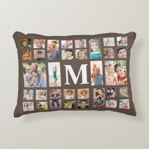 Moderne Monogramm-32-Familie FotoCollage Brown Dekokissen