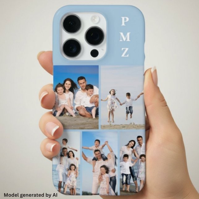 Moderne Monogramm 5-Foto-Collage Babyblau iPhone Hülle (Von Creator hochgeladen)