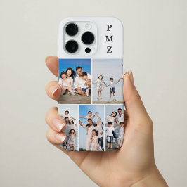 Moderne Monogramm 5-Foto-Collage Cloud Dancer Weiß iPhone 16 Pro Hülle
