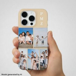 Moderne Monogramm 5-Foto-Collage Sand Creme Beige iPhone 16 Pro Hülle