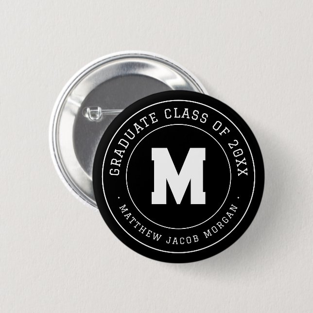 Moderne Monogramm-Abschlussklasse 20XX individuell Button (Vorne & Hinten)