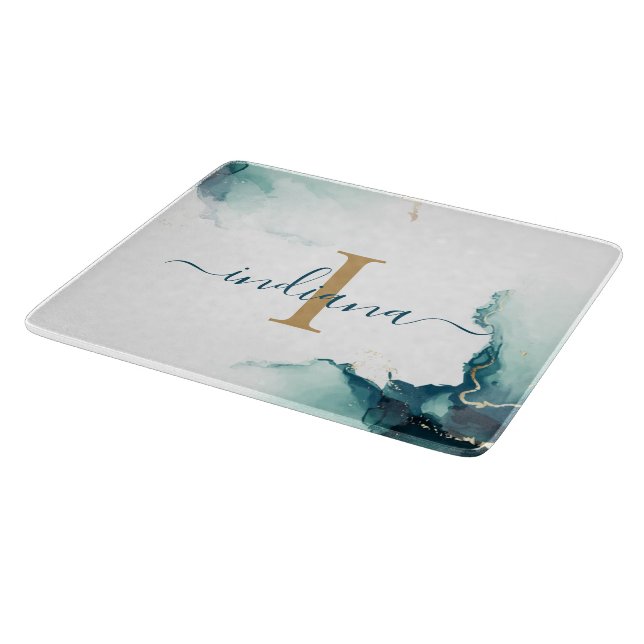 Moderne Monogramm-Achat-Schrift-Andenken Schneidebrett (Ecke)