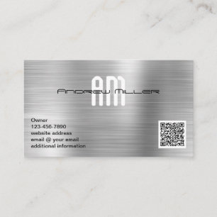 Moderne Monogramm-Add-QR-Imitate aus gebürstetem M Visitenkarte
