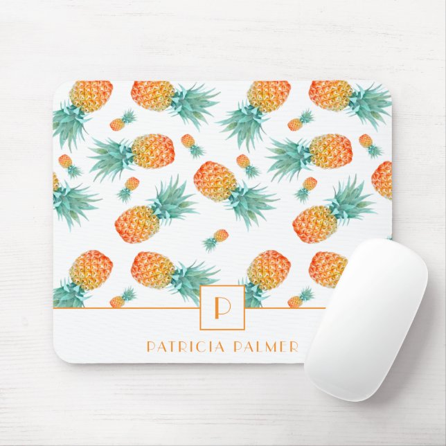 Moderne Monogramm-Ananas-Fruchtmuster  Mousepad (Mit Mouse)