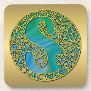 Moderne Monogramm Anfangs Gold Buchstabe und Türki Getränkeuntersetzer