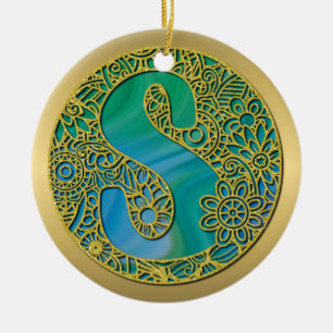 Moderne Monogramm Anfangs Gold Buchstabe und Türki Keramik Ornament