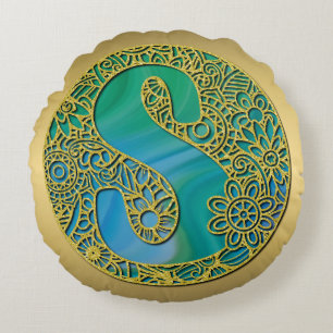 Moderne Monogramm Anfangs Gold Buchstabe und Türki Rundes Kissen
