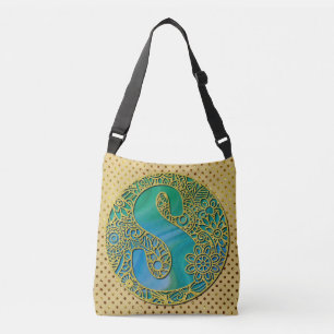 Moderne Monogramm Anfangs Gold Buchstabe und Türki Tragetaschen Mit Langen Trägern