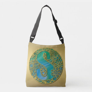 Moderne Monogramm Anfangs Gold Buchstabe und Türki Tragetaschen Mit Langen Trägern