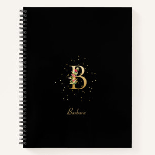 Moderne Monogramm Anfangsbuchstabe B Blumenmuster Notizbuch