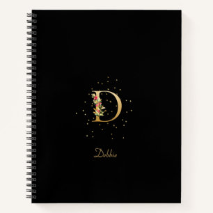 Moderne Monogramm Anfangsbuchstabe D Blumenmuster Notizbuch