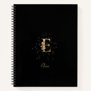 Moderne Monogramm Anfangsbuchstabe E Blumenmuster Notizbuch