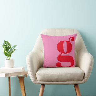 Moderne Monogramm Anfangsbuchstabe Pink und Rot Kissen