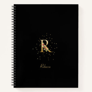 Moderne Monogramm Anfangsbuchstabe R Blumenmuster Notizbuch