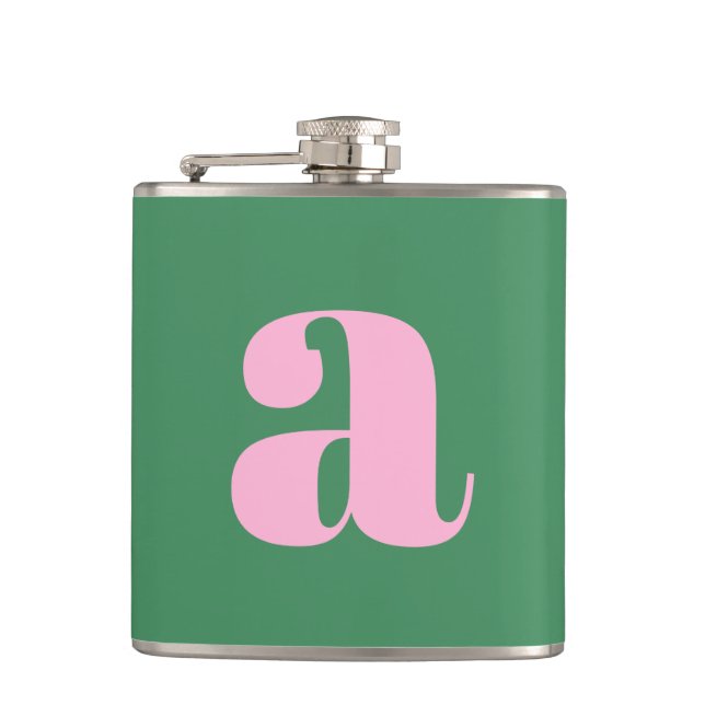 Moderne Monogramm Anfangsbuchstabe Rosa Grün Hochz Flachmann (Vorderseite)