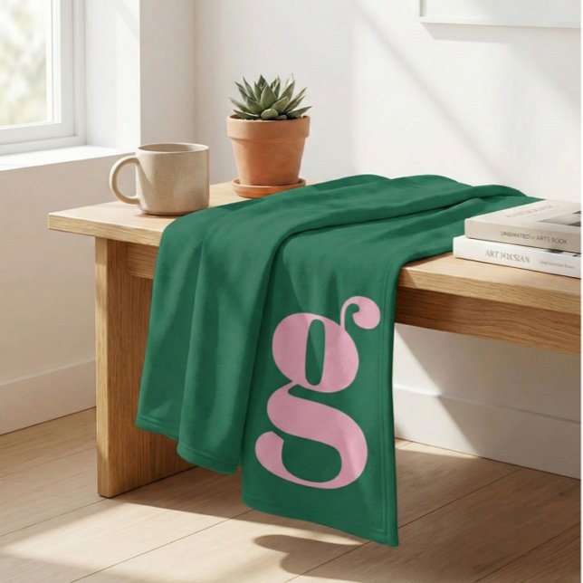 Moderne Monogramm-Anfangsbuchstabe Rosa Grün Prepp Fleecedecke (Von Creator hochgeladen)