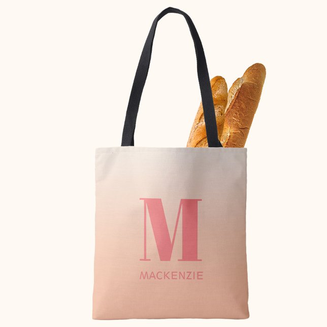 Moderne Monogramm Anfangsname Peach Gradient (Peach gradient modern monogram name personalized tote bag)