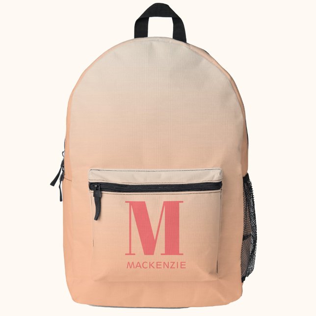 Moderne Monogramm Anfangsname Peach Gradient Bedruckter Rucksack (Peach gradient modern typography personalized monogram name initial backpack)